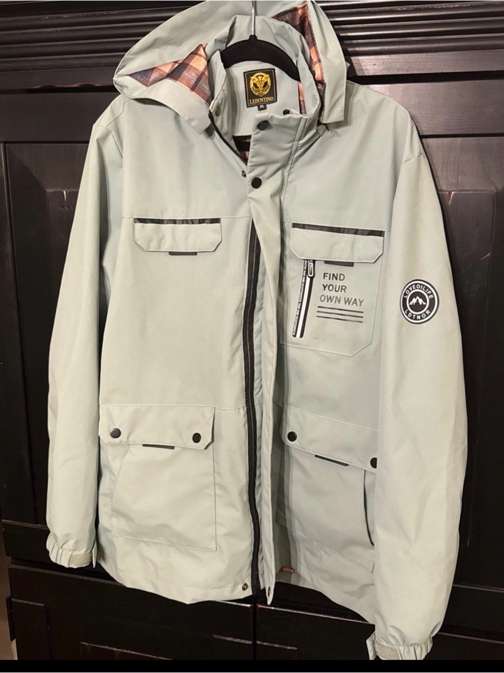Leduntino Men’s Xl Sage Green Full Zip Jacket W/hood Pre Owned